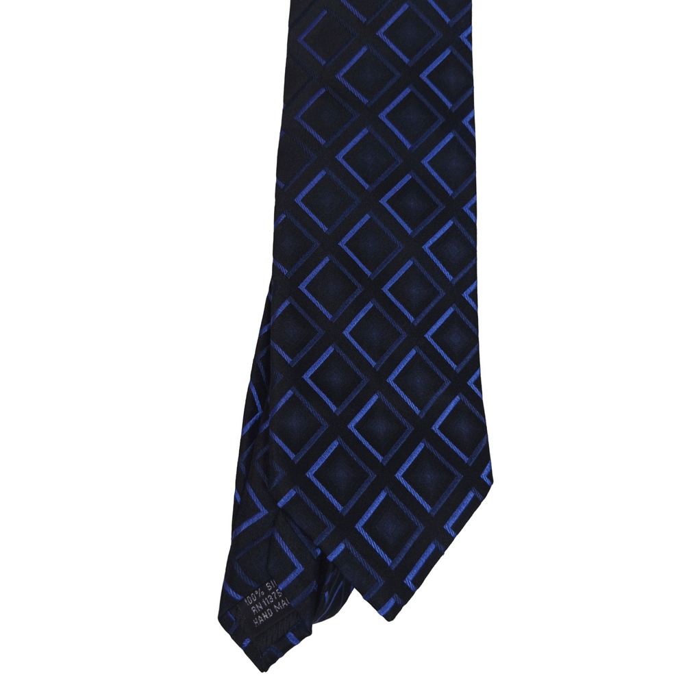 Pronto Uomo 100% Silk Tie – Made in Italy – Blue Geometric Pattern